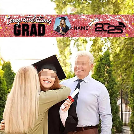 UUBAO Custom Graduation Party Decorations 2025 Personalization Congrats Grad Banner Graduation Backdrop(Pink)