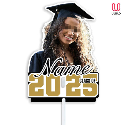 UUBAO Personalized Graduation Double Sided Face Fan Class of 2025 Customized Graduation Head Face Cutout with Handle Fun Photo Prop Supplies(Champagne)