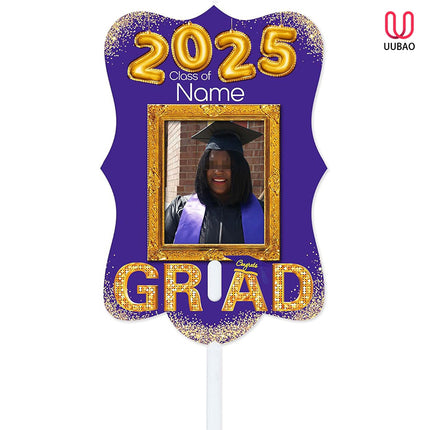 UUBAO Personalized Graduation Double Sided Face Fan Class of 2025 Customized Graduation Head Face Cutout with Handle Fun Photo Prop Supplies(Purple)