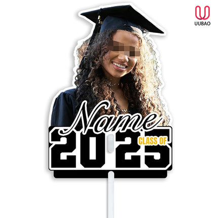 UUBAO Personalized Graduation Double Sided Face Fan Class of 2025 Customized Graduation Head Face Cutout with Handle Fun Photo Prop Supplies(Black and Gold)