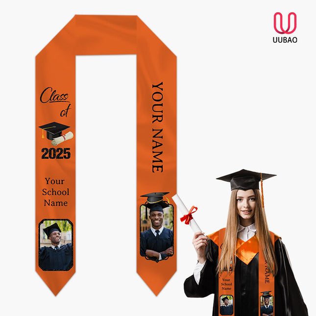 UUBAO Personalized Graduation Stole Class of 2025 Custom Academic Ceremony Shawl for Graduations Formal Events(Orange)