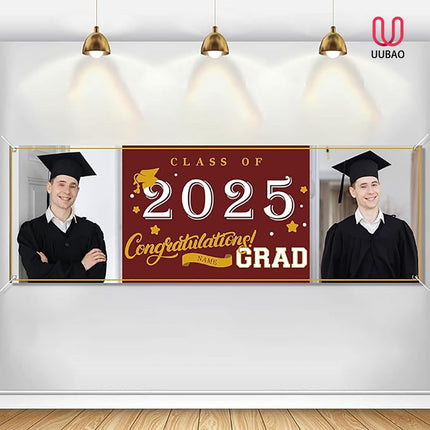UUBAO Custom Graduation Party Decorations Personalization Banner Class of 2025 Backdrop (Maroon）