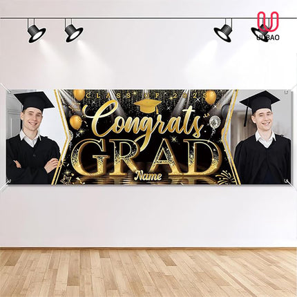 UUBAO Custom Graduation Party Decorations Personalization Banner Class of 2025 Backdrop (Black and Gold）
