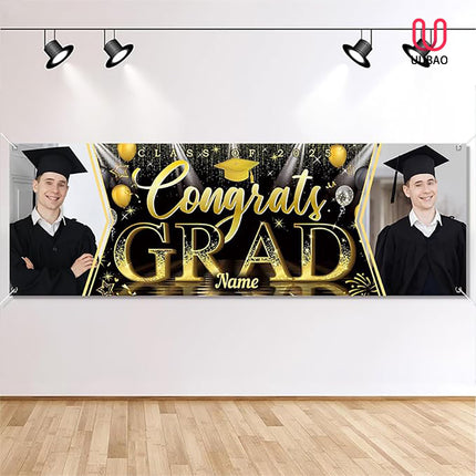 UUBAO Custom Graduation Party Decorations Personalization Banner Class of 2025 Backdrop (Yellow）