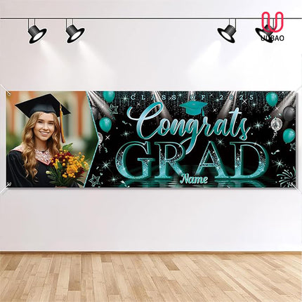 UUBAO Custom Graduation Party Decorations Personalization Banner Class of 2025 Backdrop (Peacock Blue）