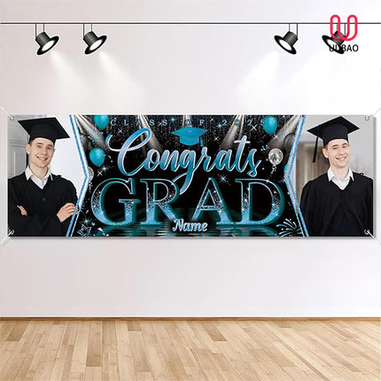 UUBAO Custom Graduation Party Decorations Personalization Banner Class of 2025 Backdrop (Navy Blue）
