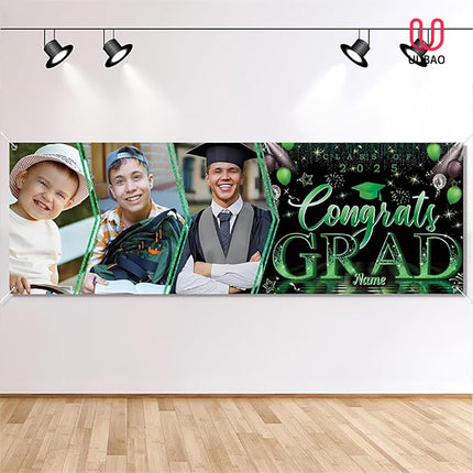 UUBAO Custom Graduation Party Decorations Personalization Banner Class of 2025 Backdrop (Dark Green）