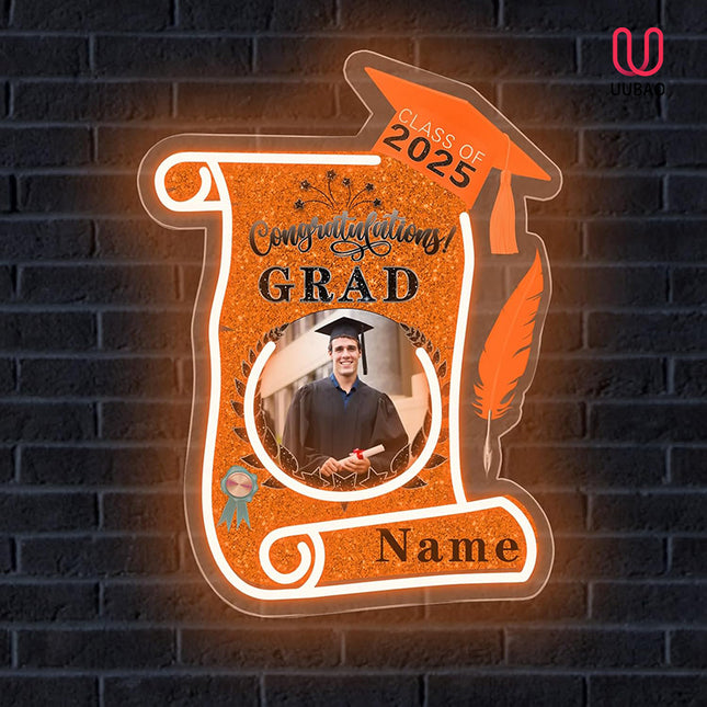 UUBAO Custom Graduation Gift LED Neon Signs Class of 2025 Personalized Photo Congrats Grad USB Powered (Orange)
