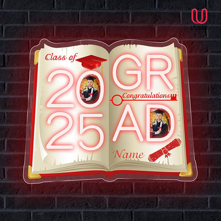 UUBAO Personalized Graduation Gift Neon Signs Congrats Grad LED Light Signs with Photo 2025 Party Backdrop Light Sign Decor (Red)