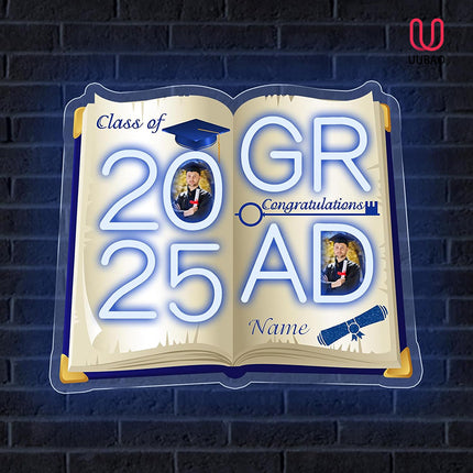 UUBAO Personalized Graduation Gift Neon Signs Congrats Grad LED Light Signs with Photo 2025 Party Backdrop Light Sign Decor (Navy Blue)