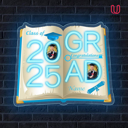 UUBAO Personalized Graduation Gift Neon Signs Congrats Grad LED Light Signs with Photo 2025 Party Backdrop Light Sign Decor (Sky Blue)