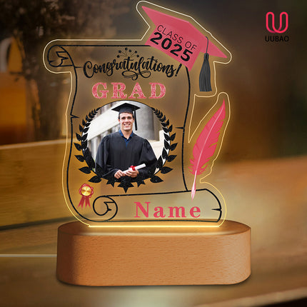 UUBAO Personalized Night Light Class of 2025 Graduation Gift for Junior High School College Teachers and Classmates(Pink)