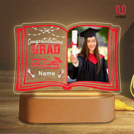 UUBAO Custom Night Light with Photo Name 2025 Personalized Graduation Led Lamp for Women Man Gifts for College High School (Red)