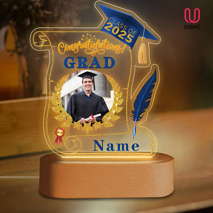 UUBAO Personalized Night Light Class of 2025 Graduation Gift for Junior High School College Teachers and Classmates(Blue and Gold)