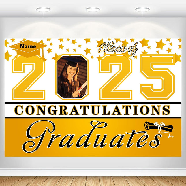 Custom Graduation Party Decorations Personalization Banner Class of 2025 Backdrop (Yellow and White)