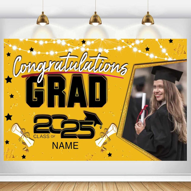 Custom Graduation Party Decorations Personalization Banner Class of 2025 Backdrop (Yellow and Black)