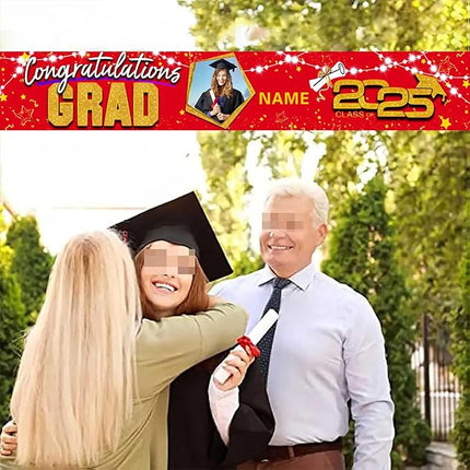 UUBAO Custom Graduation Party Decorations 2025 Personalization Congrats Grad Banner Graduation Backdrop(Red and Gold)
