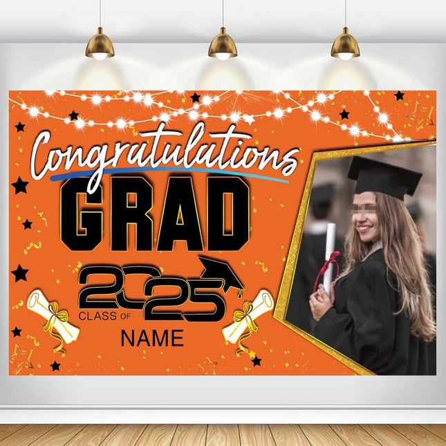 Custom Graduation Party Decorations Personalization Banner Class of 2025 Backdrop (Orange and Black)