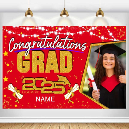 Custom Graduation Party Decorations Personalization Banner Class of 2025 Backdrop (Red and Gold)