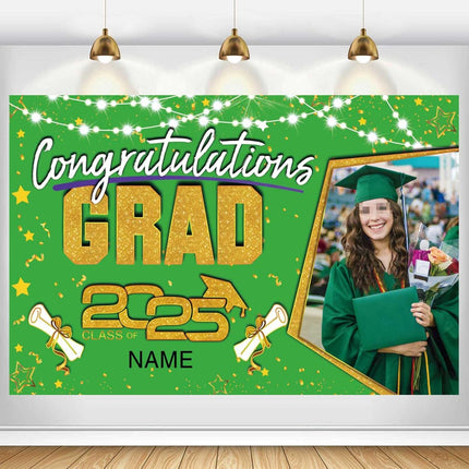 Custom Graduation Party Decorations Personalization Banner Class of 2025 Backdrop (Light Green and Gold)