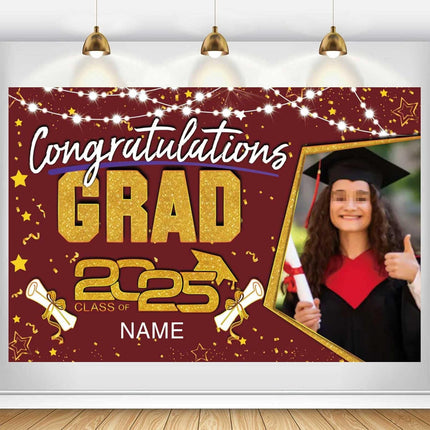 Custom Graduation Party Decorations Personalization Banner Class of 2025 Backdrop (Maroon and Gold)