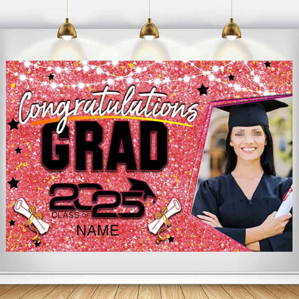 Custom Graduation Party Decorations Personalization Banner Class of 2025 Backdrop (Pink and Black)