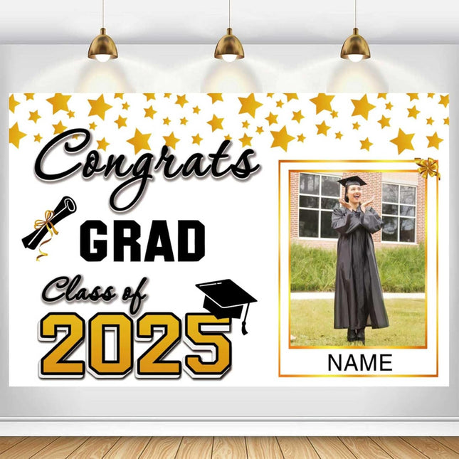 Custom Graduation Party Decorations Personalization Banner Class of 2025 Backdrop (Yellow and White)