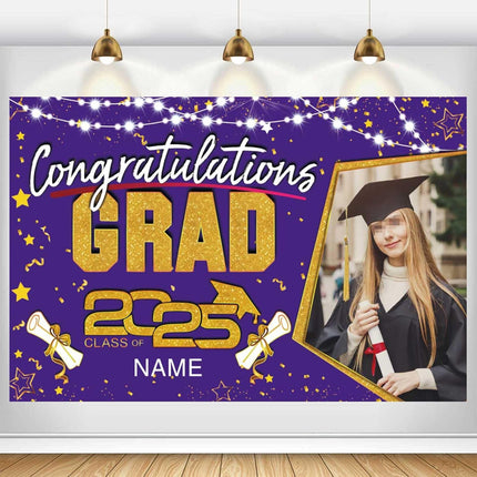 Custom Graduation Party Decorations Personalization Banner Class of 2025 Backdrop (Purple and Gold)