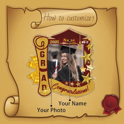 UUBAO Customized Graduation Plaque with Single Picture Custom Picture 2025 Congrats Grad Crystal Desktop Farewell Keepsake Gift (Maroon)
