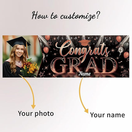 UUBAO Custom Graduation Party Decorations Personalization Banner Class of 2025 Backdrop (Maroon）