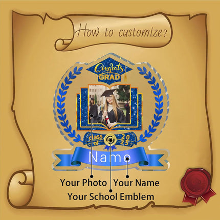 UUBAO Customized Graduation Plaque with Single Picture Custom Picture 2025 Congrats Grad Crystal Desktop Farewell Keepsake Gift (Blue and Gold)