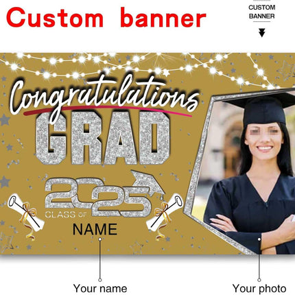 Custom Graduation Party Decorations Personalization Banner Class of 2025 Backdrop (Champagne and Silver）