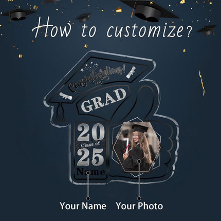 UUBAO Personalized Graduation Decorative Signs Plaques Class of 2024 Desk Paperweight Farewell Memorial Gift with Photo(Black and Silver)