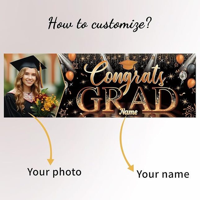 UUBAO Custom Graduation Party Decorations Personalization Banner Class of 2025 Backdrop (Orange）
