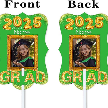 UUBAO Personalized Graduation Double Sided Face Fan Class of 2025 Customized Graduation Head Face Cutout with Handle Fun Photo Prop Supplies(Light Green)