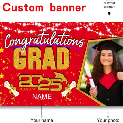 Custom Graduation Party Decorations Personalization Banner Class of 2025 Backdrop (Red and Gold)