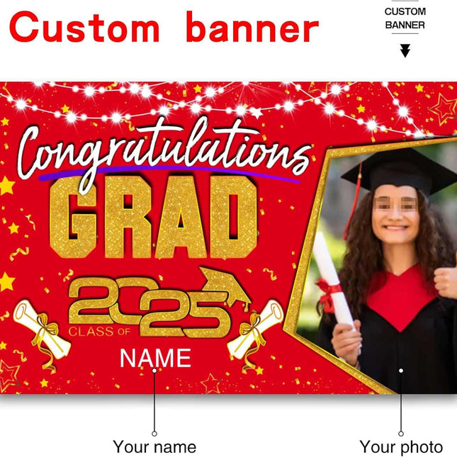 Custom Graduation Party Decorations Personalization Banner Class of 2025 Backdrop (Red and Gold)