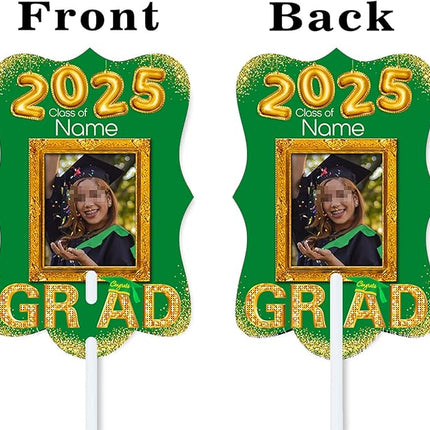 UUBAO Personalized Graduation Double Sided Face Fan Class of 2025 Customized Graduation Head Face Cutout with Handle Fun Photo Prop Supplies(Dark Green)
