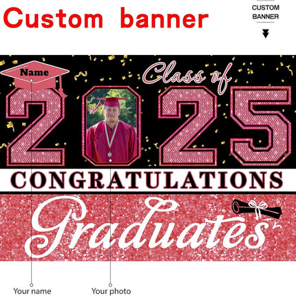 Custom Graduation Party Decorations Personalization Banner Class of 2025 Backdrop (Pink and Black)