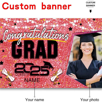 Custom Graduation Party Decorations Personalization Banner Class of 2025 Backdrop (Pink and Black)