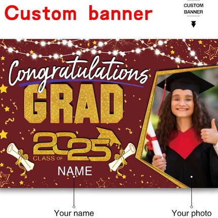 Custom Graduation Party Decorations Personalization Banner Class of 2025 Backdrop (Maroon and Gold)