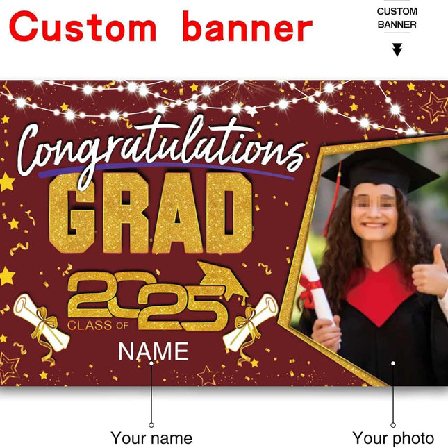 Custom Graduation Party Decorations Personalization Banner Class of 2025 Backdrop (Maroon and Gold)