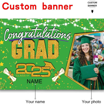 Custom Graduation Party Decorations Personalization Banner Class of 2025 Backdrop (Light Green and Gold)