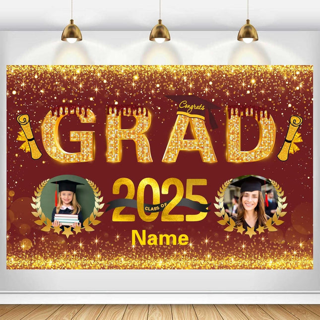 Custom Graduation Party Decorations Personalization Banner Class of 2025 Backdrop (Maroon and Gold)