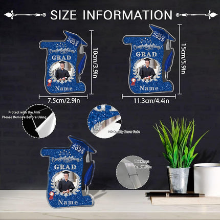 UUBAO Personalized Graduation Gift Class of 2025 Desk Paperweight Farewell Memorial Decorative Signs Plaques with Photo (Blue and Silver)