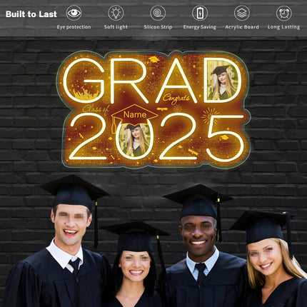 UUBAO Personalized Graduation Gift Neon Signs Congrats Grad LED Light Signs with Photo 2025 Party Backdrop Light Sign Decor (Maroon)