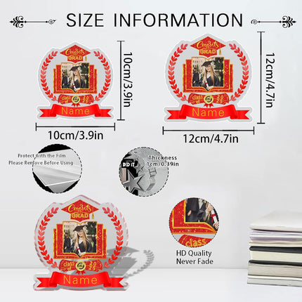 UUBAO Customized Graduation Plaque with Single Picture Custom Picture 2025 Congrats Grad Crystal Desktop Farewell Keepsake Gift (Red)