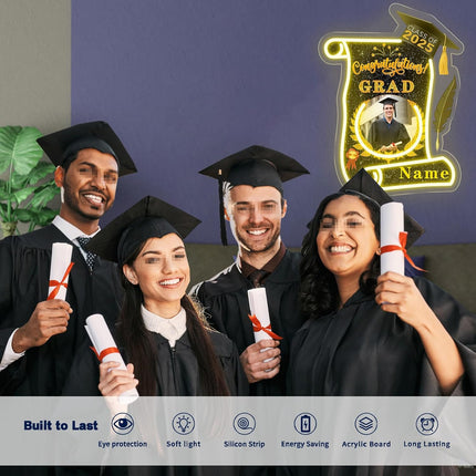 UUBAO Custom Graduation Gift LED Neon Signs Class of 2025 Personalized Photo Congrats Grad USB Powered (Black and Gold)