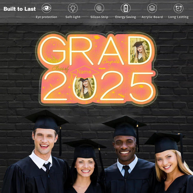 UUBAO Personalized Graduation Gift Neon Signs Congrats Grad LED Light Signs with Photo 2025 Party Backdrop Light Sign Decor (Pink)