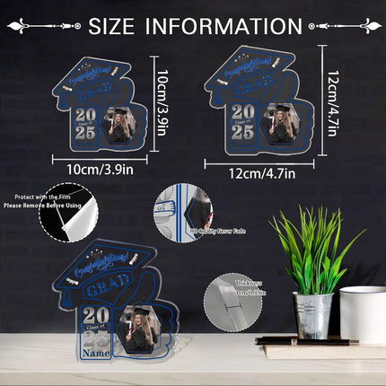 UUBAO Personalized Graduation Decorative Signs Plaques Class of 2024 Desk Paperweight Farewell Memorial Gift with Photo(Blue and Silver)